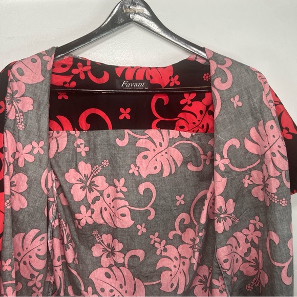 Favant Hawaiian Shirt Mens Medium Red Black Hibiscus Floral Print 100% Cotton - Picture 3 of 15